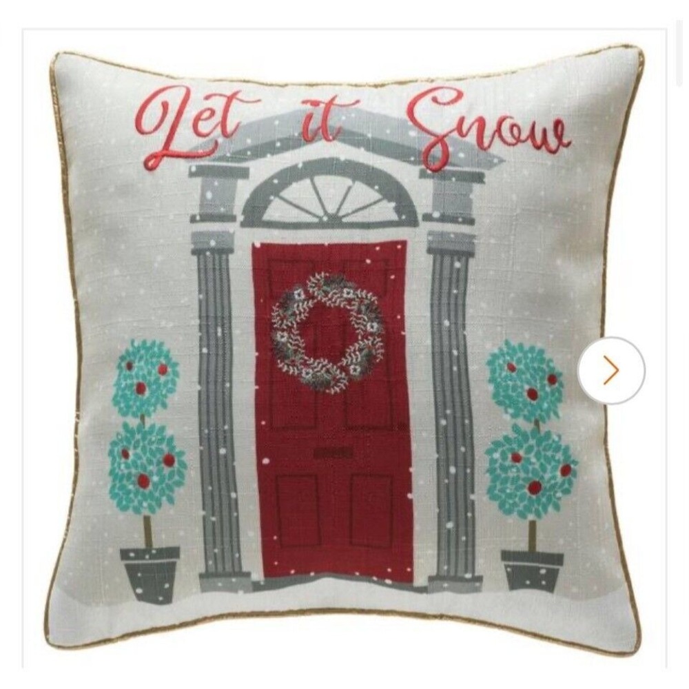 Let It‎ Snow Christmas Holiday Embroidered Decorative Square Throw Pillow 18"